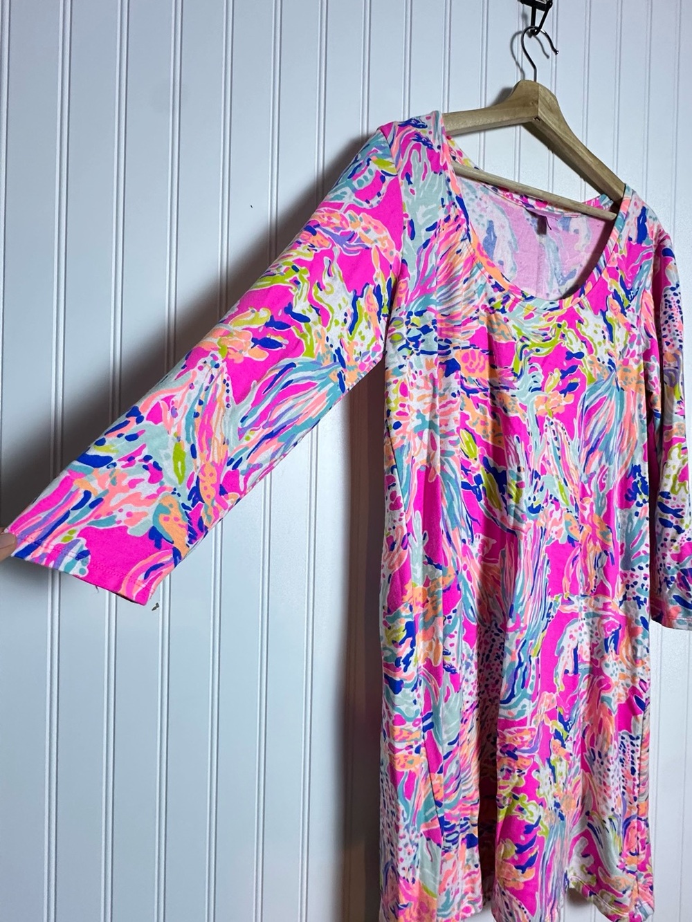 the Lilly Pulitzer Devon Dress  Tiki Pink Sunken Treasure" print L - Picture 6 of 10